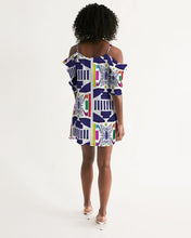 Load image into Gallery viewer, 3D Jeweled Flag Women's Open Shoulder A-Line Dress