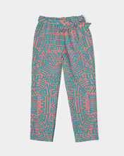 Load image into Gallery viewer, Coral & Teal Tribal Lines  Women's Belted Tapered Pants