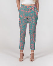 Load image into Gallery viewer, Coral & Teal Tribal Lines  Women's Belted Tapered Pants