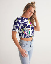 Load image into Gallery viewer, 3D Jeweled Flag Women's Twist-Front Cropped Tee