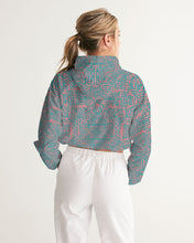 Load image into Gallery viewer, Coral & Teal Tribal Lines Women's Cropped Windbreaker
