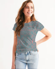Load image into Gallery viewer, Coral & Teal Tribal Lines Women's Tee
