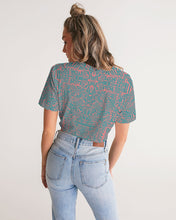 Load image into Gallery viewer, Coral & Teal Tribal Lines Women's Twist-Front Cropped Tee