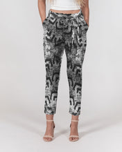 Load image into Gallery viewer, batik_white and black Women's Belted Tapered Pants