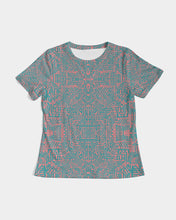 Load image into Gallery viewer, Coral & Teal Tribal Lines Women's Tee