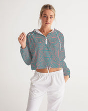 Load image into Gallery viewer, Coral & Teal Tribal Lines Women's Cropped Windbreaker