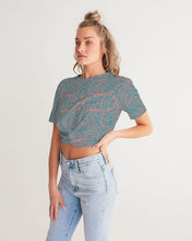 Load image into Gallery viewer, Coral & Teal Tribal Lines Women's Twist-Front Cropped Tee