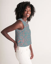 Load image into Gallery viewer, Coral & Teal Tribal Lines Women's Cropped Tank