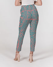 Load image into Gallery viewer, Coral & Teal Tribal Lines  Women's Belted Tapered Pants
