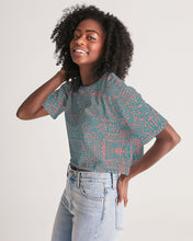 Load image into Gallery viewer, Coral & Teal Tribal Lines  Women's Lounge Cropped Tee