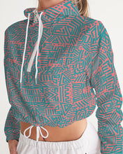 Load image into Gallery viewer, Coral & Teal Tribal Lines Women's Cropped Windbreaker