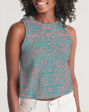 Load image into Gallery viewer, Coral & Teal Tribal Lines Women's Cropped Tank