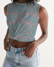 Load image into Gallery viewer, Coral & Teal Tribal Lines Women's Twist-Front Tank