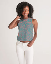 Load image into Gallery viewer, Coral & Teal Tribal Lines Women's Cropped Tank