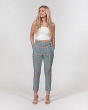 Load image into Gallery viewer, Coral & Teal Tribal Lines  Women's Belted Tapered Pants