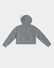 Load image into Gallery viewer, Coral & Teal Tribal Lines Women's Cropped Windbreaker