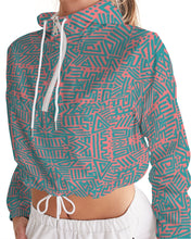 Load image into Gallery viewer, Coral & Teal Tribal Lines Women's Cropped Windbreaker