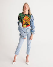 Load image into Gallery viewer, continuospeace1 heritage print Women's Twist-Front Cropped Tee