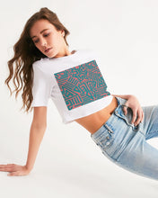 Load image into Gallery viewer, Coral & Teal Tribal Lines Women's Cropped Tee