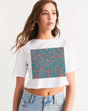 Load image into Gallery viewer, Coral & Teal Tribal Lines Women's Cropped Tee