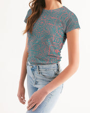 Load image into Gallery viewer, Coral & Teal Tribal Lines Women's Tee