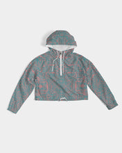 Load image into Gallery viewer, Coral & Teal Tribal Lines Women's Cropped Windbreaker
