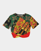 Load image into Gallery viewer, continuospeace1 heritage print Women's Twist-Front Cropped Tee