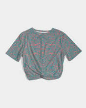 Load image into Gallery viewer, Coral & Teal Tribal Lines Women's Twist-Front Cropped Tee