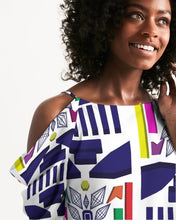 Load image into Gallery viewer, 3D Jeweled Flag Women's Open Shoulder A-Line Dress