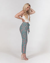 Load image into Gallery viewer, Coral & Teal Tribal Lines  Women's Belted Tapered Pants