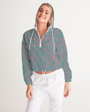 Load image into Gallery viewer, Coral & Teal Tribal Lines Women's Cropped Windbreaker