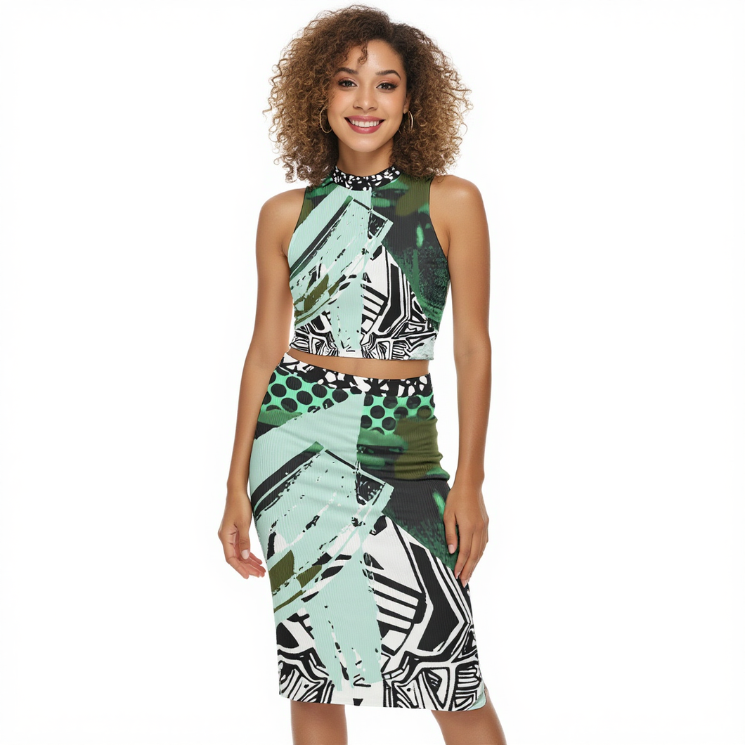 All-Over Print Women's Tank Top & Split High Skirt Set