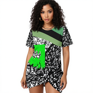All-Over Print Women’s Stacked Hem Dress With Short Sleeve（Plus Size）