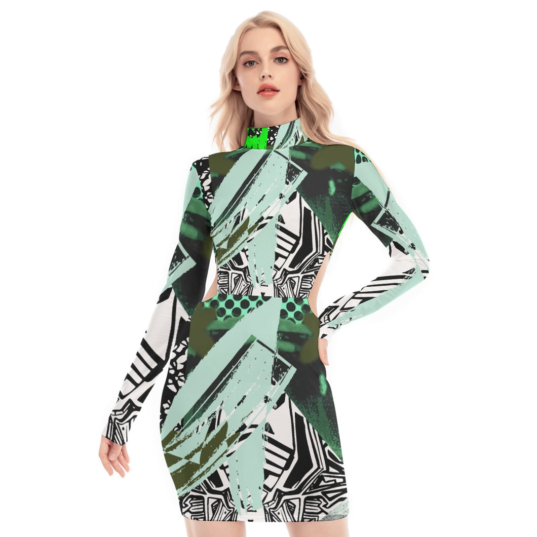 All-Over Print Women's Waist Hollow Hip Dress