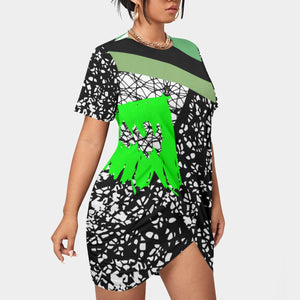All-Over Print Women’s Stacked Hem Dress With Short Sleeve（Plus Size）