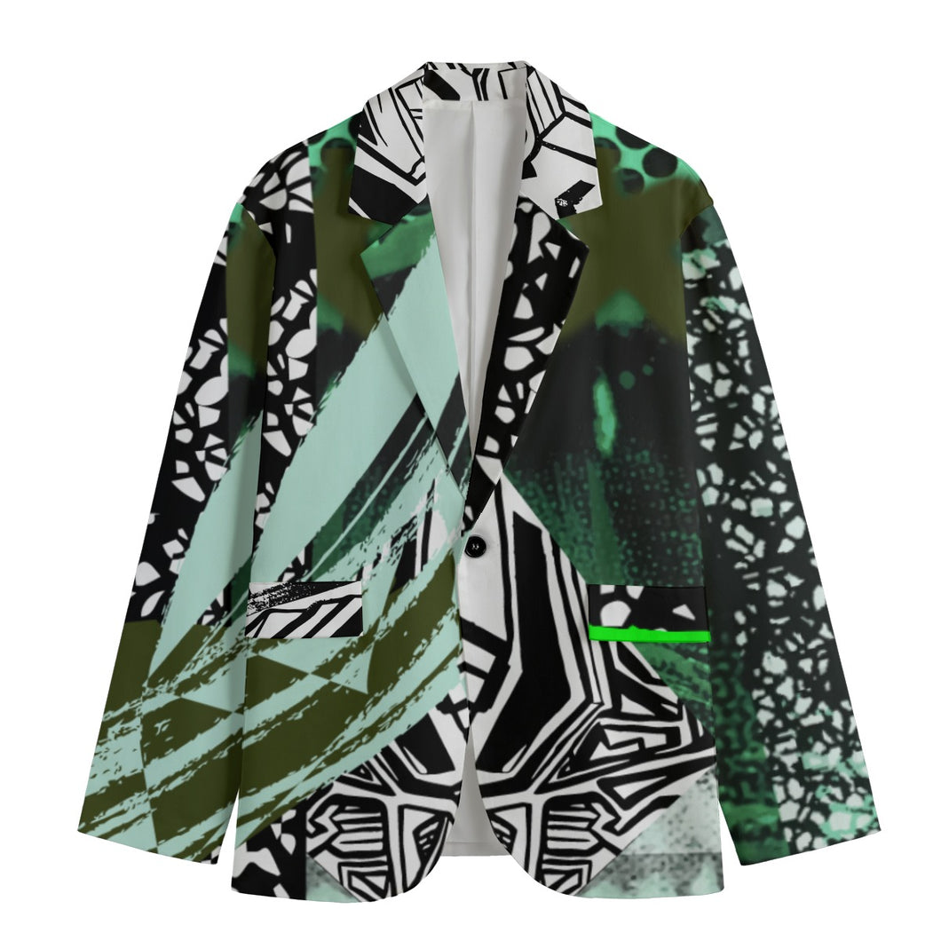 All-Over Print Men's Casual Flat Lapel Collar Blazer | 245GSM Cotton