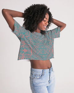 Coral & Teal Tribal Lines  Women's Lounge Cropped Tee