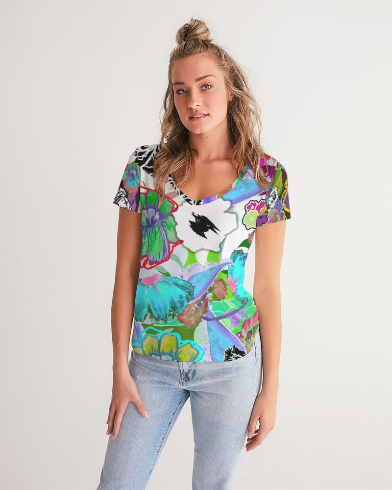 whole LOTTA flowers DOUBLE TAKE Women's V-Neck Tee