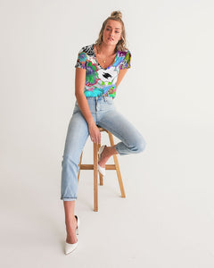 whole LOTTA flowers DOUBLE TAKE Women's V-Neck Tee