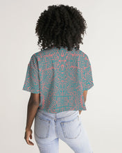 Load image into Gallery viewer, Coral &amp; Teal Tribal Lines  Women&#39;s Lounge Cropped Tee
