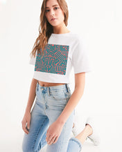 Load image into Gallery viewer, Coral &amp; Teal Tribal Lines  Women&#39;s Cropped Tee
