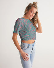 Load image into Gallery viewer, Coral &amp; Teal Tribal Lines  Women&#39;s Twist-Front Cropped Tee
