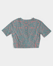 Load image into Gallery viewer, Coral &amp; Teal Tribal Lines  Women&#39;s Twist-Front Cropped Tee
