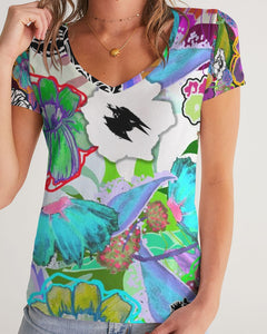 whole LOTTA flowers DOUBLE TAKE Women's V-Neck Tee