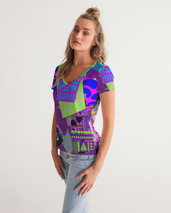 PURPLE-ATED FUNKARA Women's V-Neck Tee