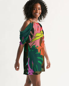 MONSTERA Women's Open Shoulder A-Line Dress