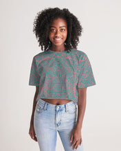 Load image into Gallery viewer, Coral &amp; Teal Tribal Lines  Women&#39;s Lounge Cropped Tee
