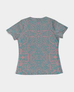 Coral & Teal Tribal Lines  Women's Tee