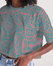 Load image into Gallery viewer, Coral &amp; Teal Tribal Lines  Women&#39;s Lounge Cropped Tee
