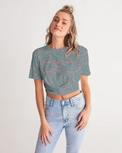 Load image into Gallery viewer, Coral &amp; Teal Tribal Lines  Women&#39;s Twist-Front Cropped Tee
